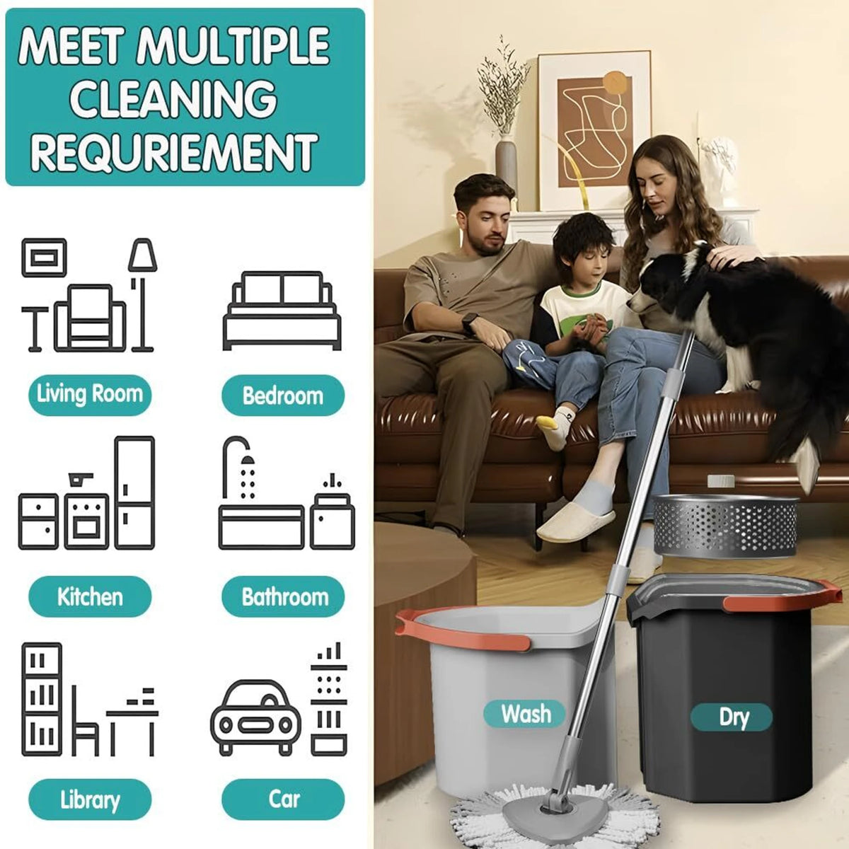 Premium 360° Spin Mop Set with Bucket – Adjustable Handle