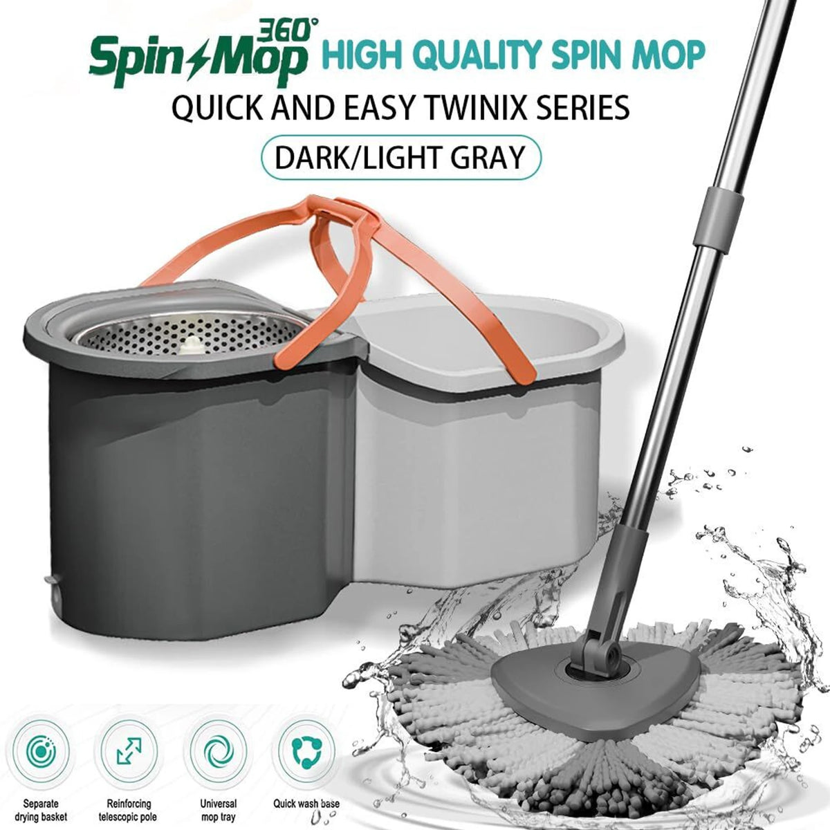 Premium 360° Spin Mop Set with Bucket – Adjustable Handle