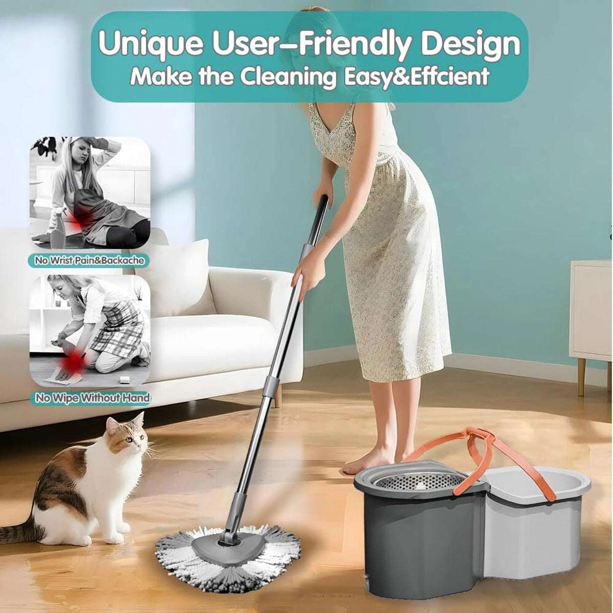 Premium 360° Spin Mop Set with Bucket – Adjustable Handle