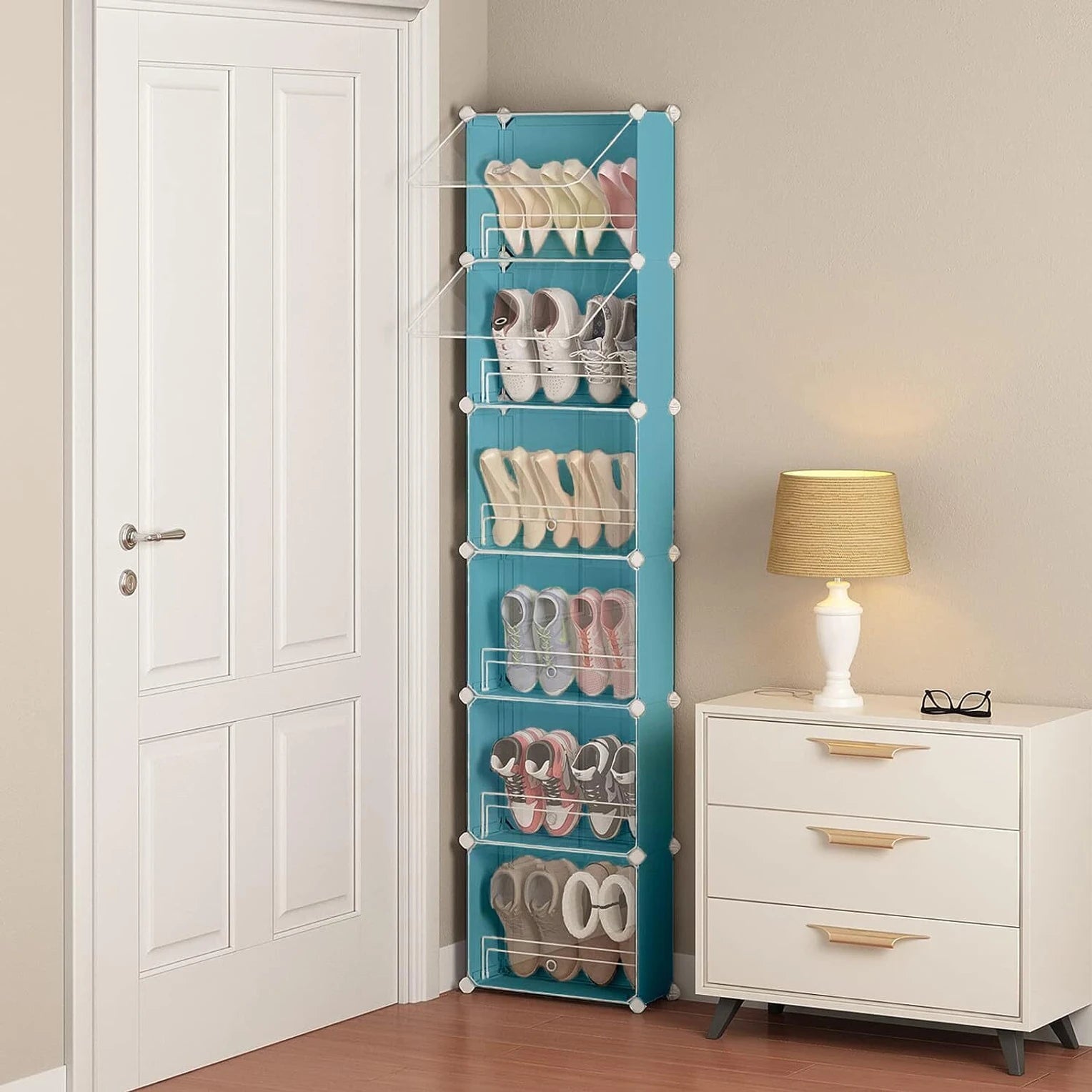 Premium Slim 6-Layer Plastic Shoe Storage Cabinet with Flip Doors – Blue