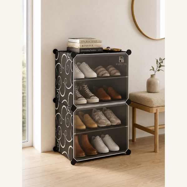 Premium 4-Shelf 2-Door Plastic Shoe Storage Cabinet – Black