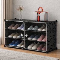 Premium 6-Shelf 2-Door Plastic Shoe Storage Cabinet – Black