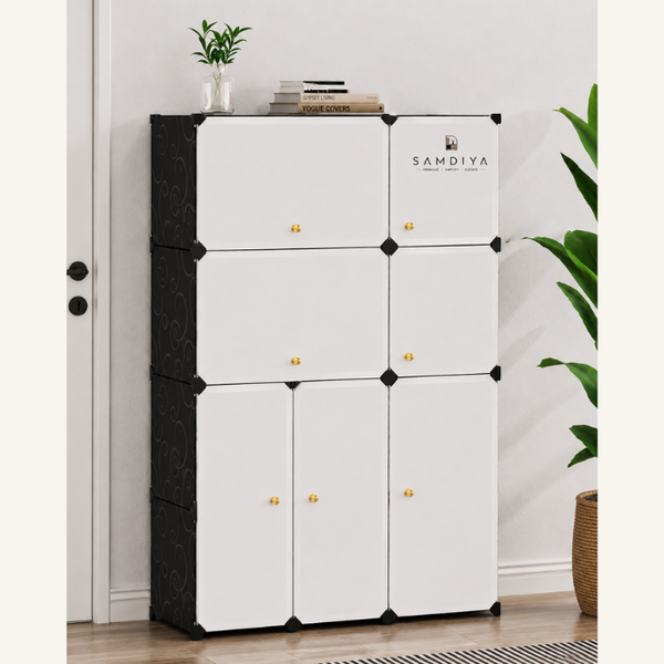 Premium 11-Shelf 7-Door Plastic Storage Cabinet – Black & White