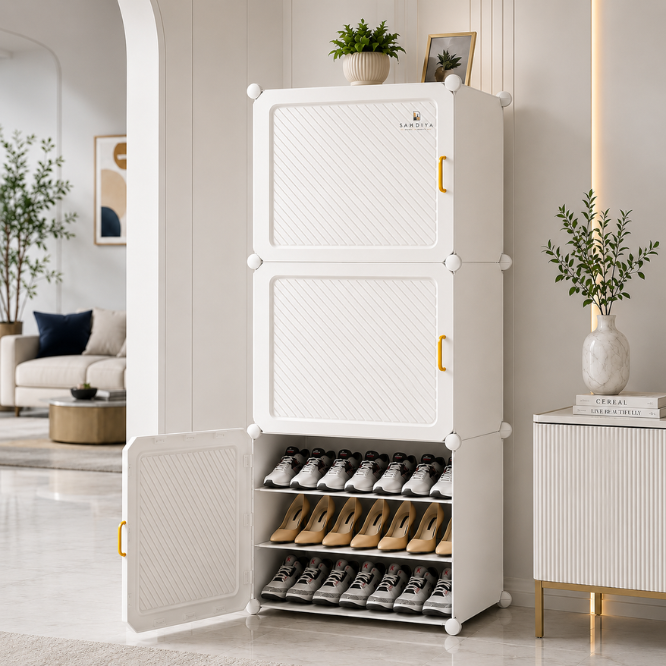 Premium 9-Layer 3-Door Plastic Shoe Storage Cabinet – White
