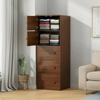 Premium Nordic Walnut 5-Layer Wooden Storage Cabinet with Doors
