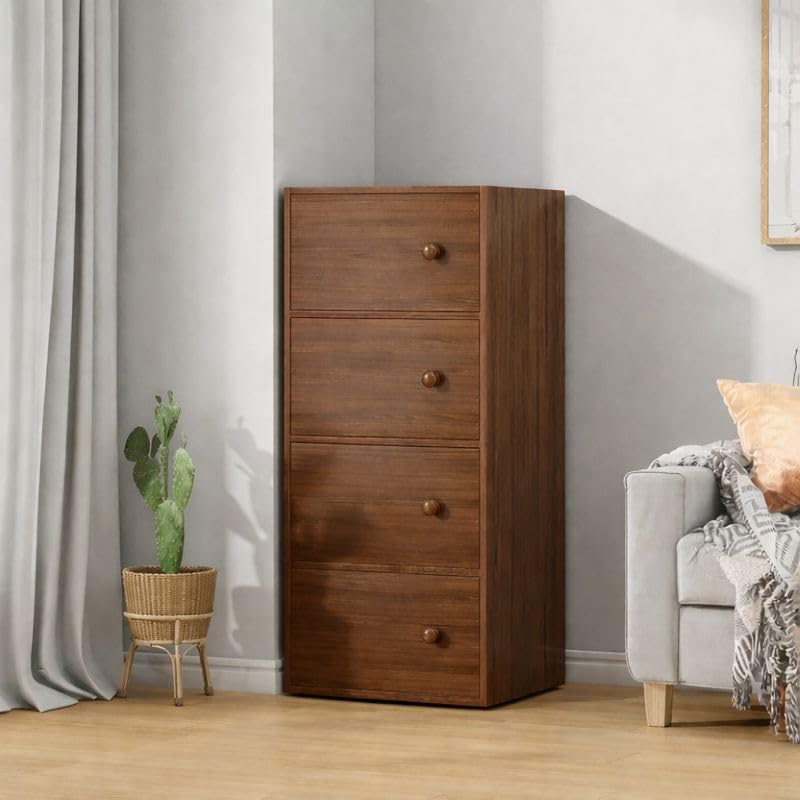 Premium Nordic Walnut 4-Layer Wooden Storage Cabinet with Doors