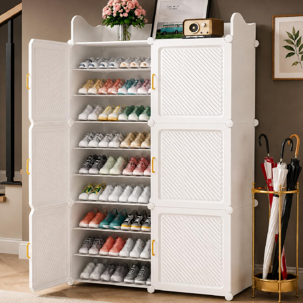 Premium 18-Layer 6-Door Plastic Shoe Storage Cabinet – White