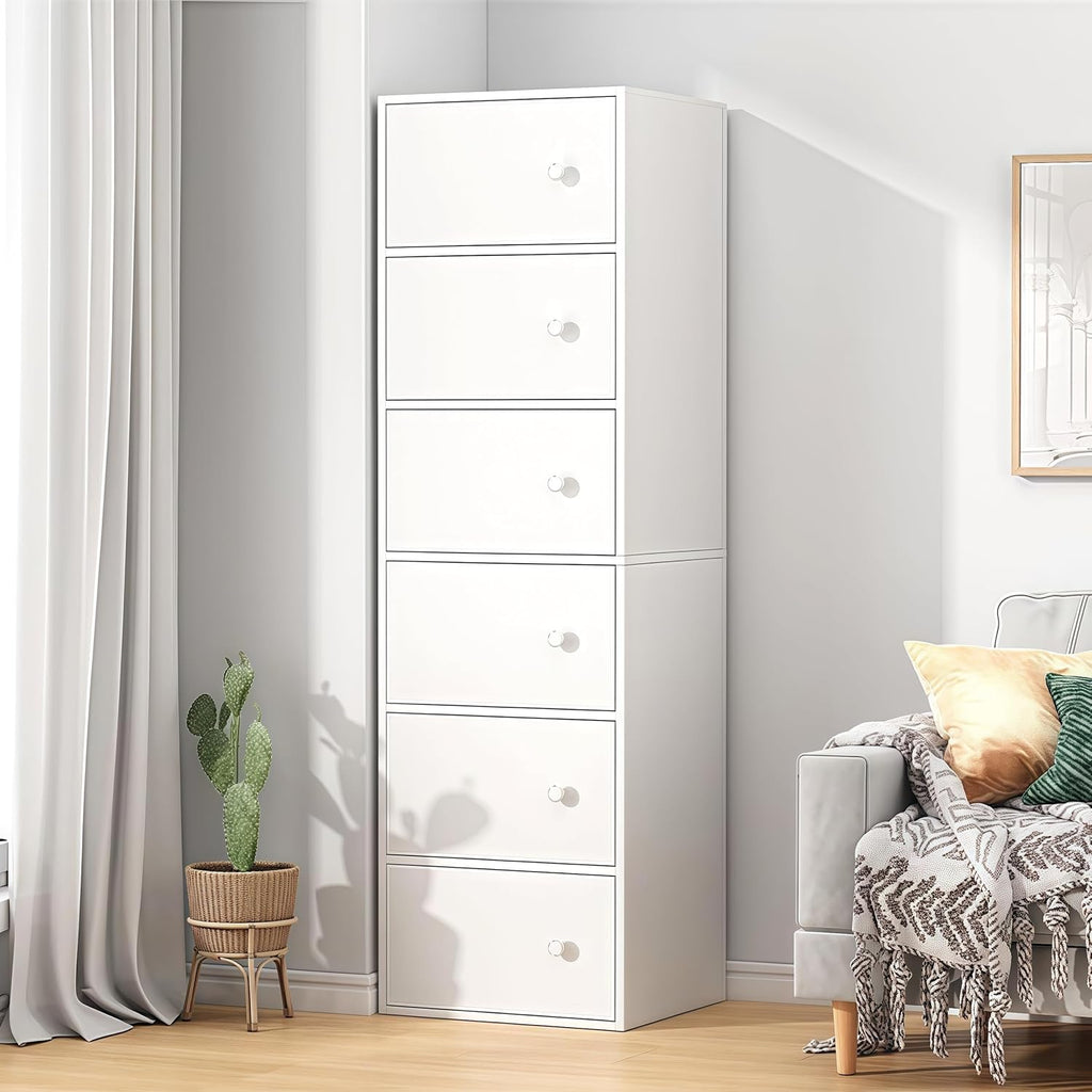 Premium Nordic White 6-Layer Wooden Storage Cabinet with Doors