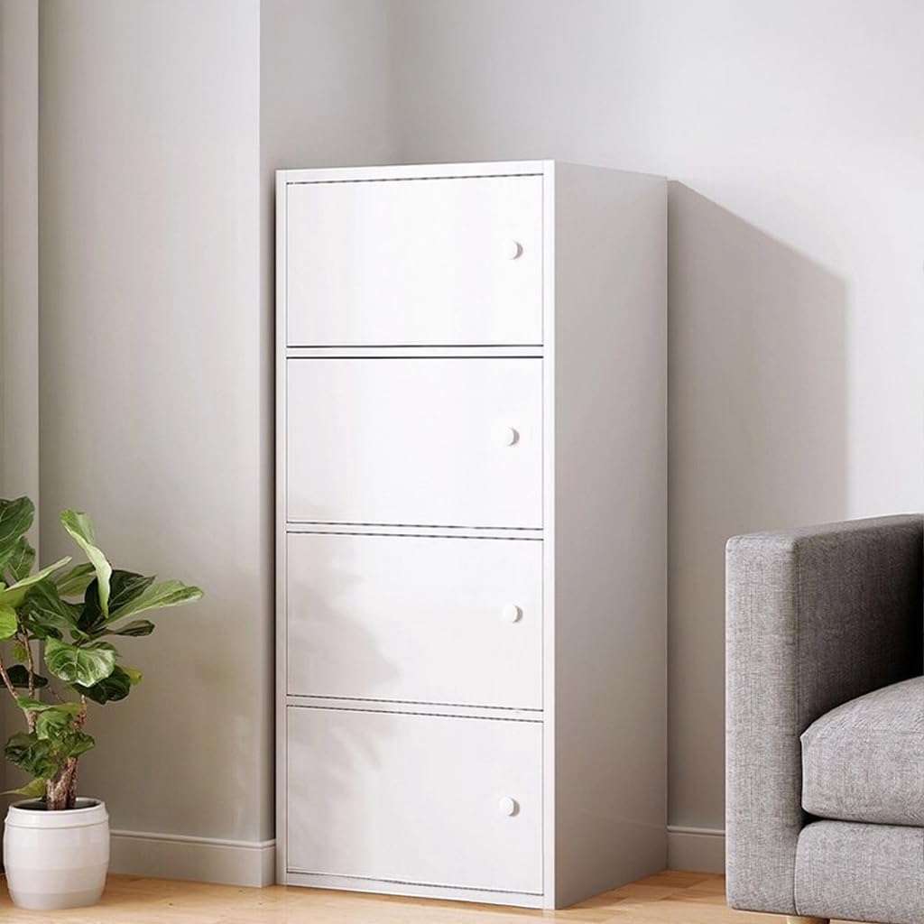 Premium Nordic White 4-Layer Wooden Storage Cabinet with Doors