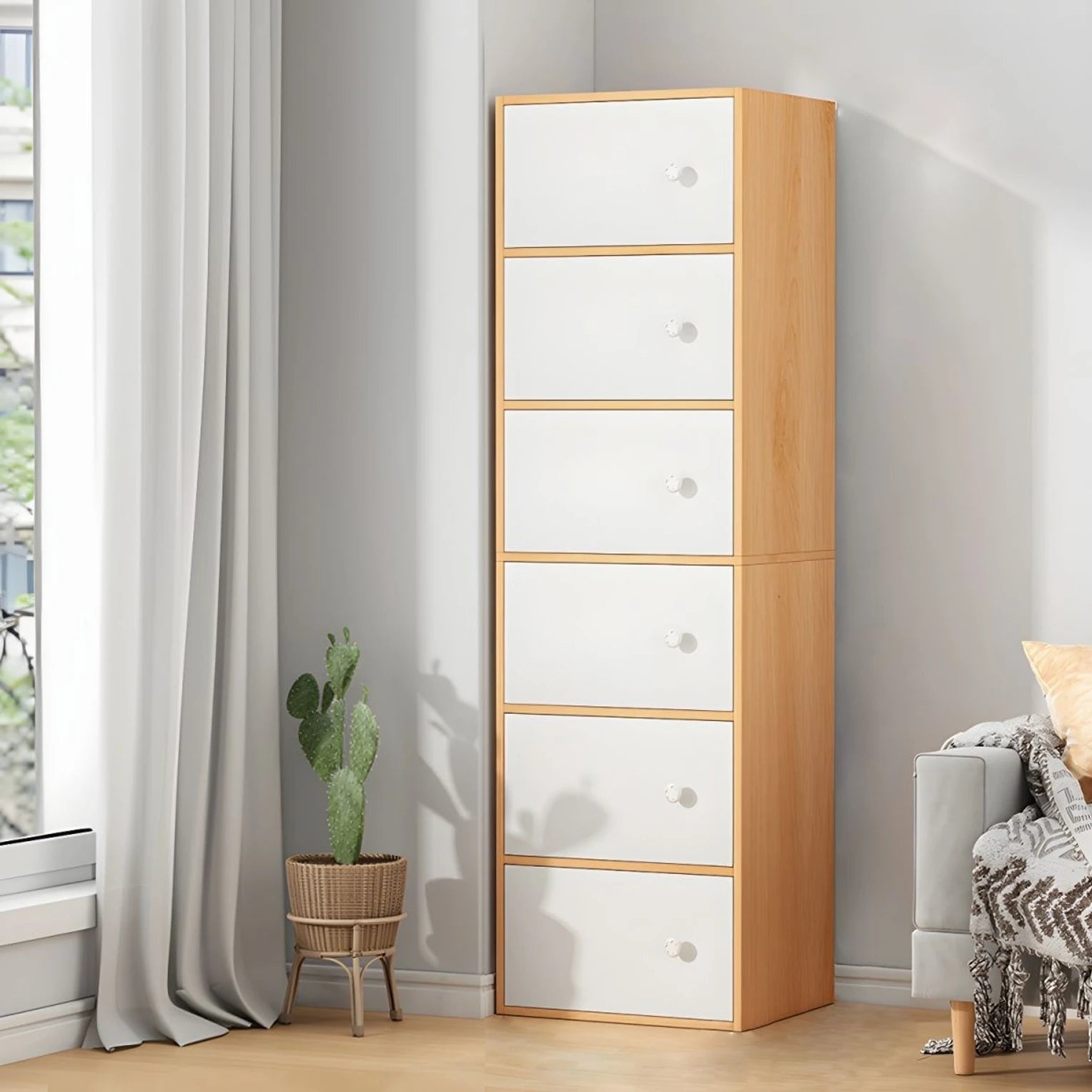Premium Nordic Maple 6-Layer Wooden Storage Cabinet with Doors