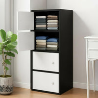 Premium Nordic Black & White 4-Layer Wooden Storage Cabinet with Doors