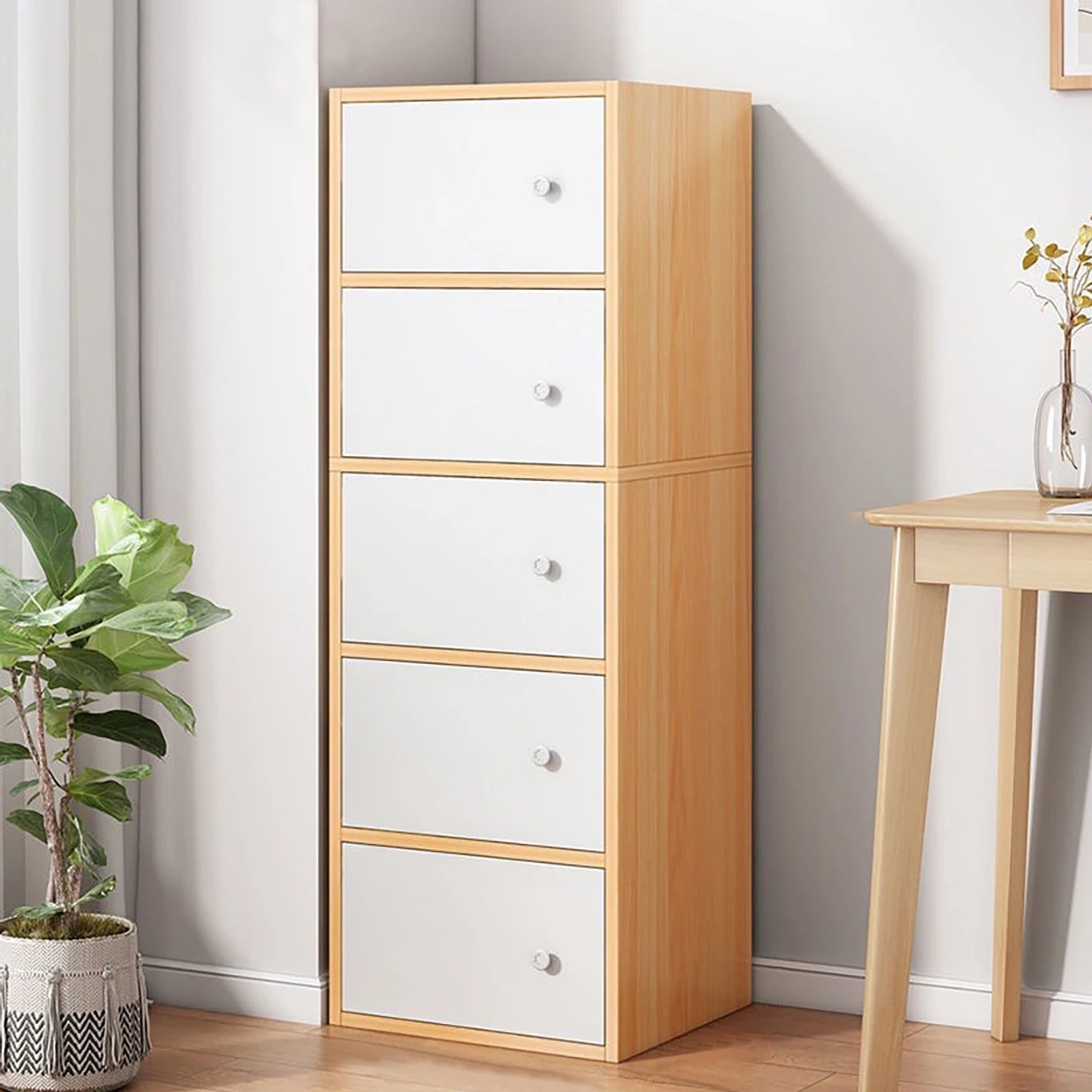 Premium Nordic Maple 5-Layer Wooden Storage Cabinet with Doors