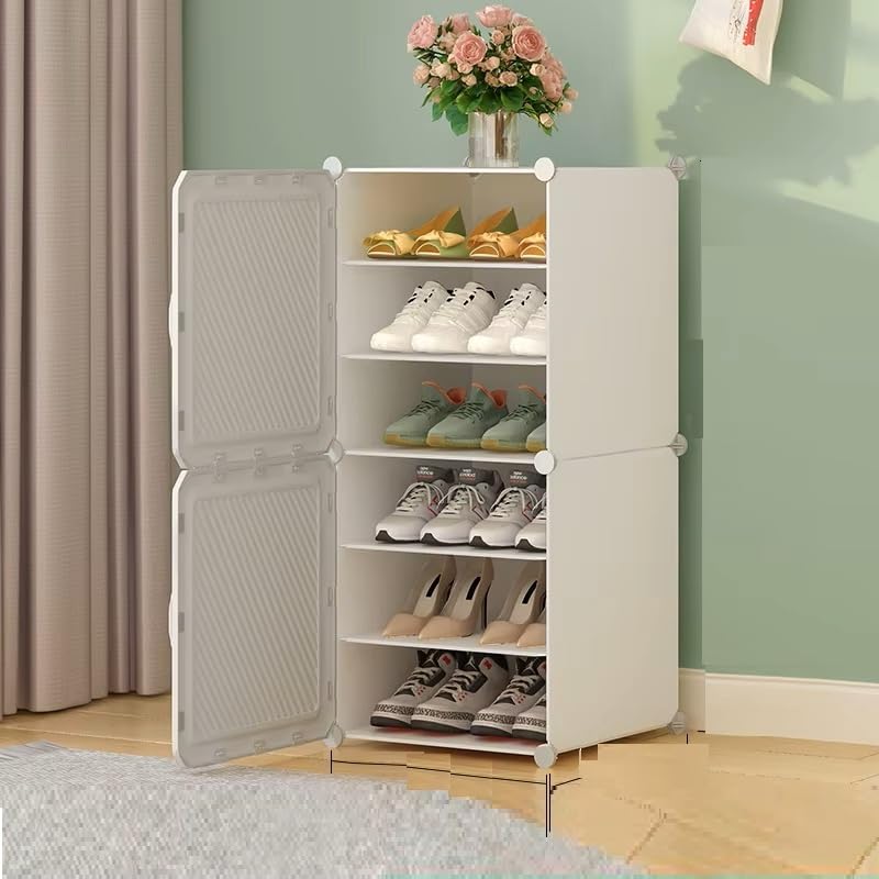 Premium 6-Layer 2-Door Plastic Shoe Storage Cabinet – White