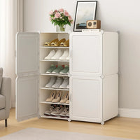 Premium 12-Layer 4-Door Plastic Shoe Storage Cabinet – White