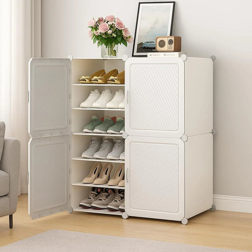 Premium 12-Layer 4-Door Plastic Shoe Storage Cabinet – White