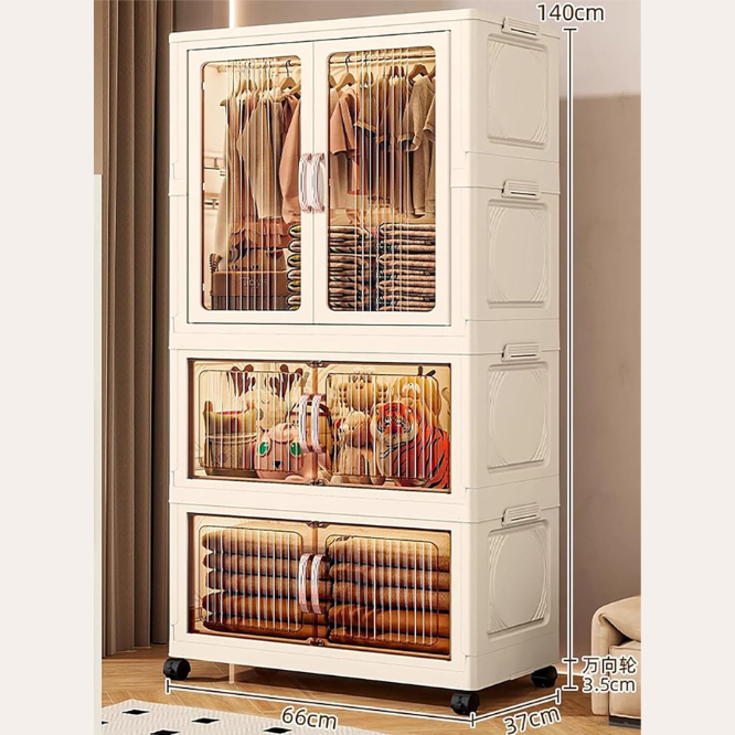 Premium 3-Layer Foldable Plastic Storage Wardrobe with Hangers – White