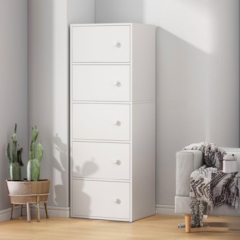 Premium Nordic White 5-Layer Wooden Storage Cabinet with Doors
