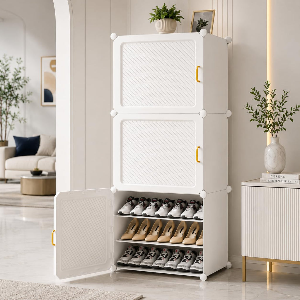 Premium 9-Layer 3-Door Plastic Shoe Storage Cabinet – White
