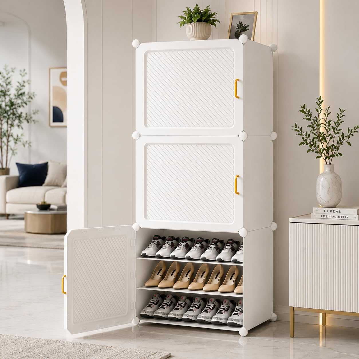 Premium 9-Layer 3-Door Plastic Shoe Storage Cabinet – White