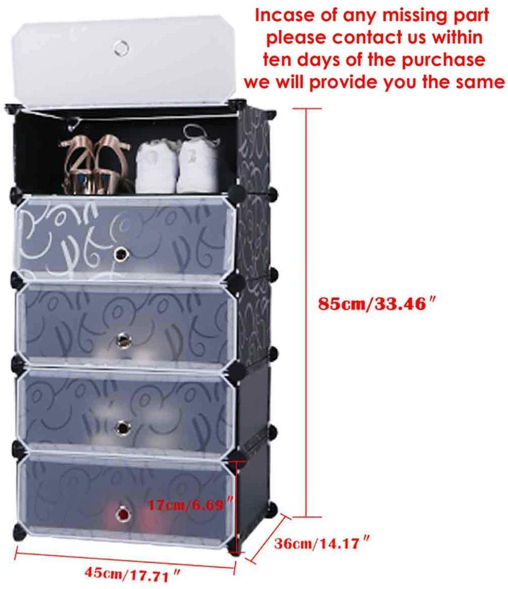 Premium 5-Layer Plastic Shoe Storage Cabinet with Doors | Dustproof Modular Shoe Organizer | Black