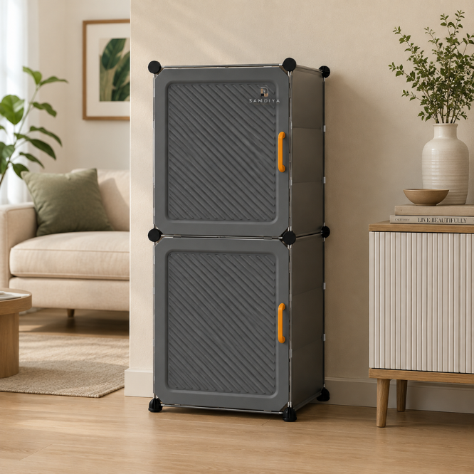 Premium 6-Layer 2-Door Plastic Shoe Storage Cabinet – Grey