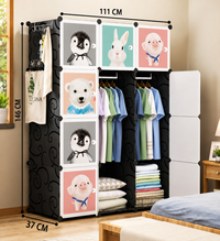 Premium 12-Door 12-Shelf Kids Cartoon Modular Plastic Wardrobe Cabinet – Black