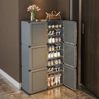 Premium Heavy-Duty 6-Door 18-Layer Plastic Shoe Storage Cabinet | Dustproof Modular Shoe Organizer | Grey