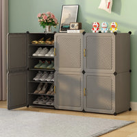 Premium Heavy-Duty 6-Door 18-Layer Plastic Shoe Storage Cabinet | Dustproof Modular Shoe Organizer | Grey