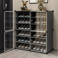 Premium 12-Layer Plastic Shoe Storage Cabinet with Doors | Dustproof Modular Shoe Organizer | Grey