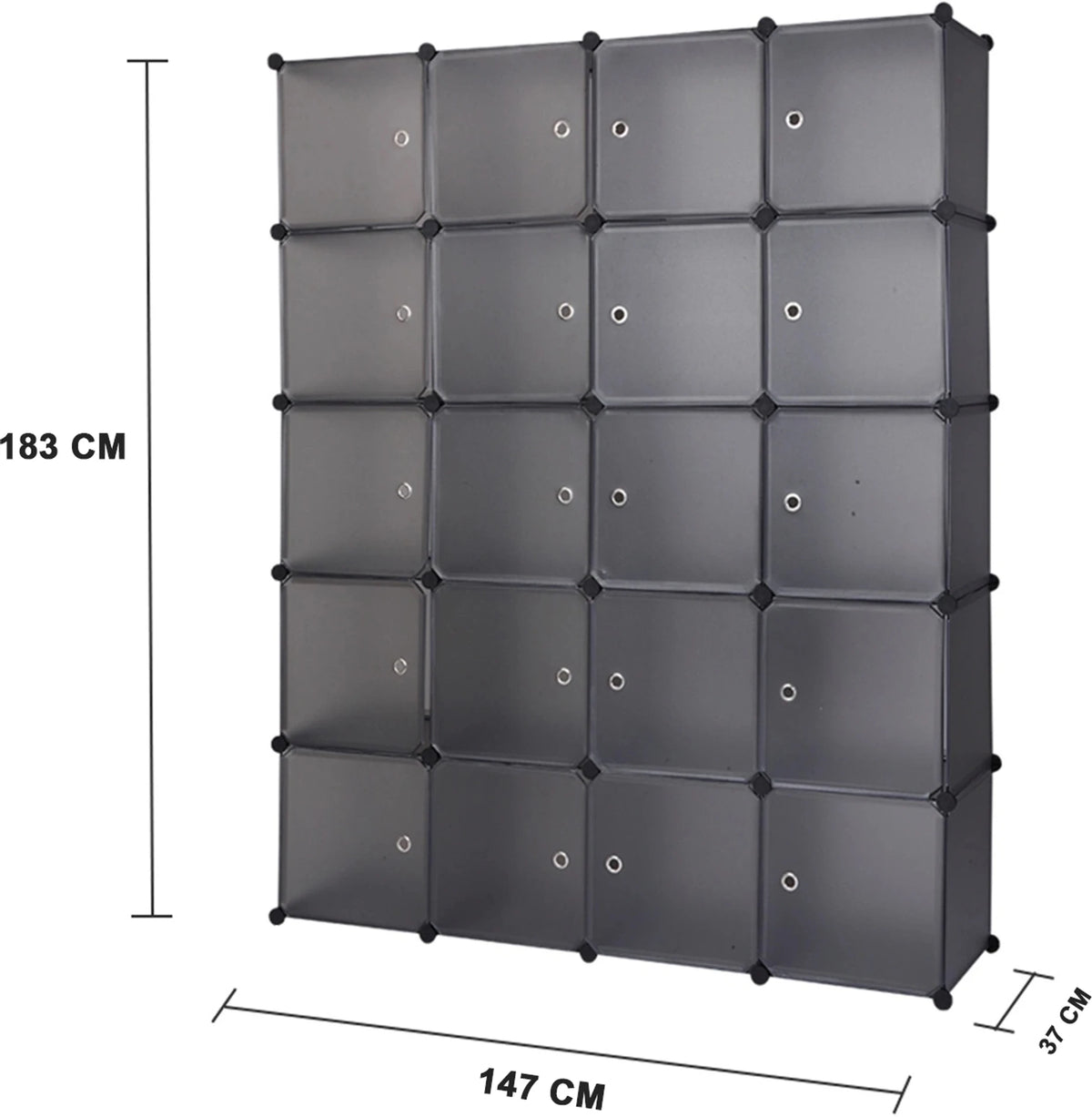 Premium 20-Door 20-Shelf Modular Plastic Wardrobe Cabinet – Black