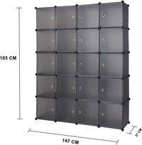 Premium 20-Door 20-Shelf Modular Plastic Wardrobe Cabinet – Black