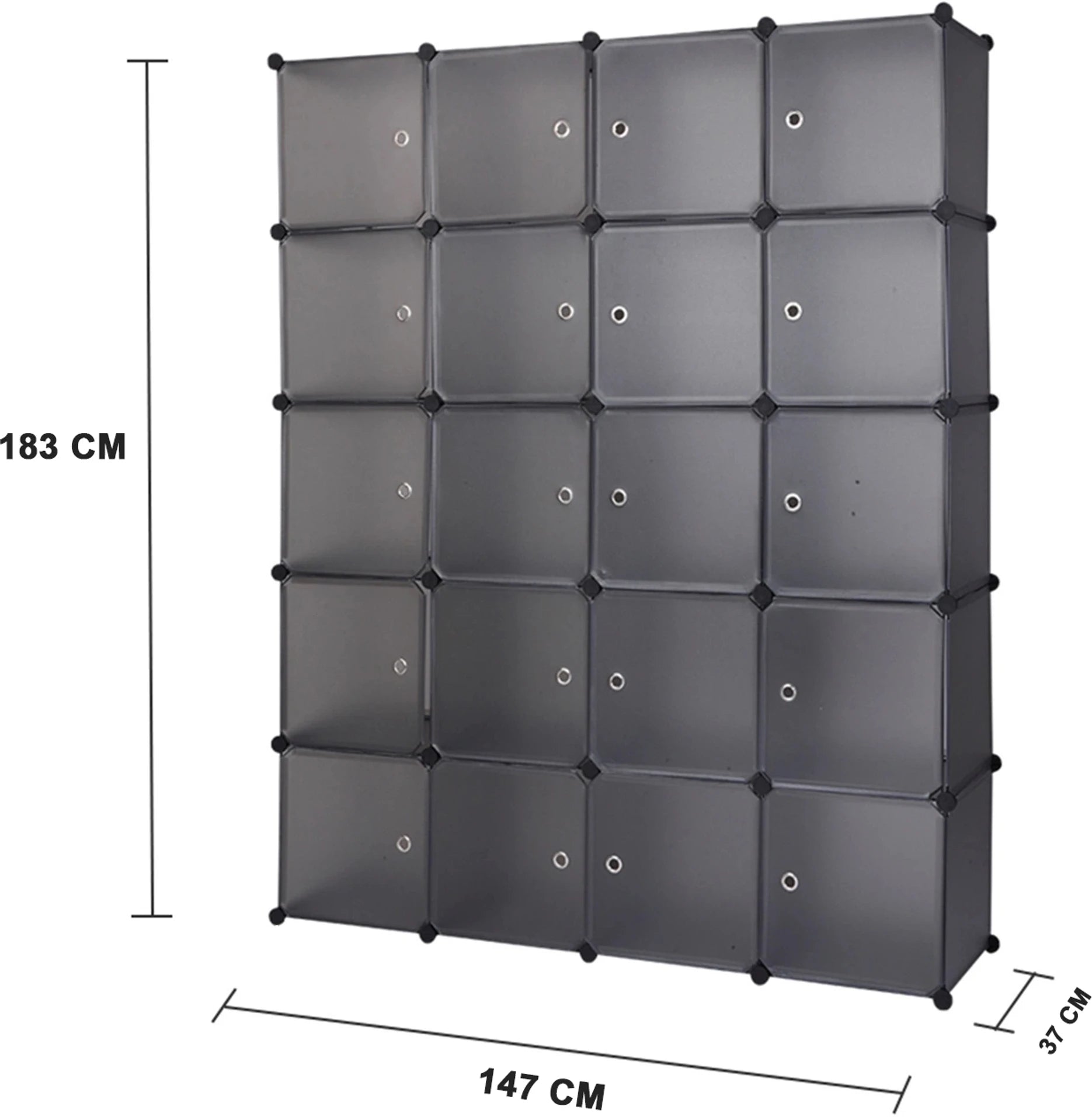 Premium 20-Door 20-Shelf Modular Plastic Wardrobe Cabinet – Black