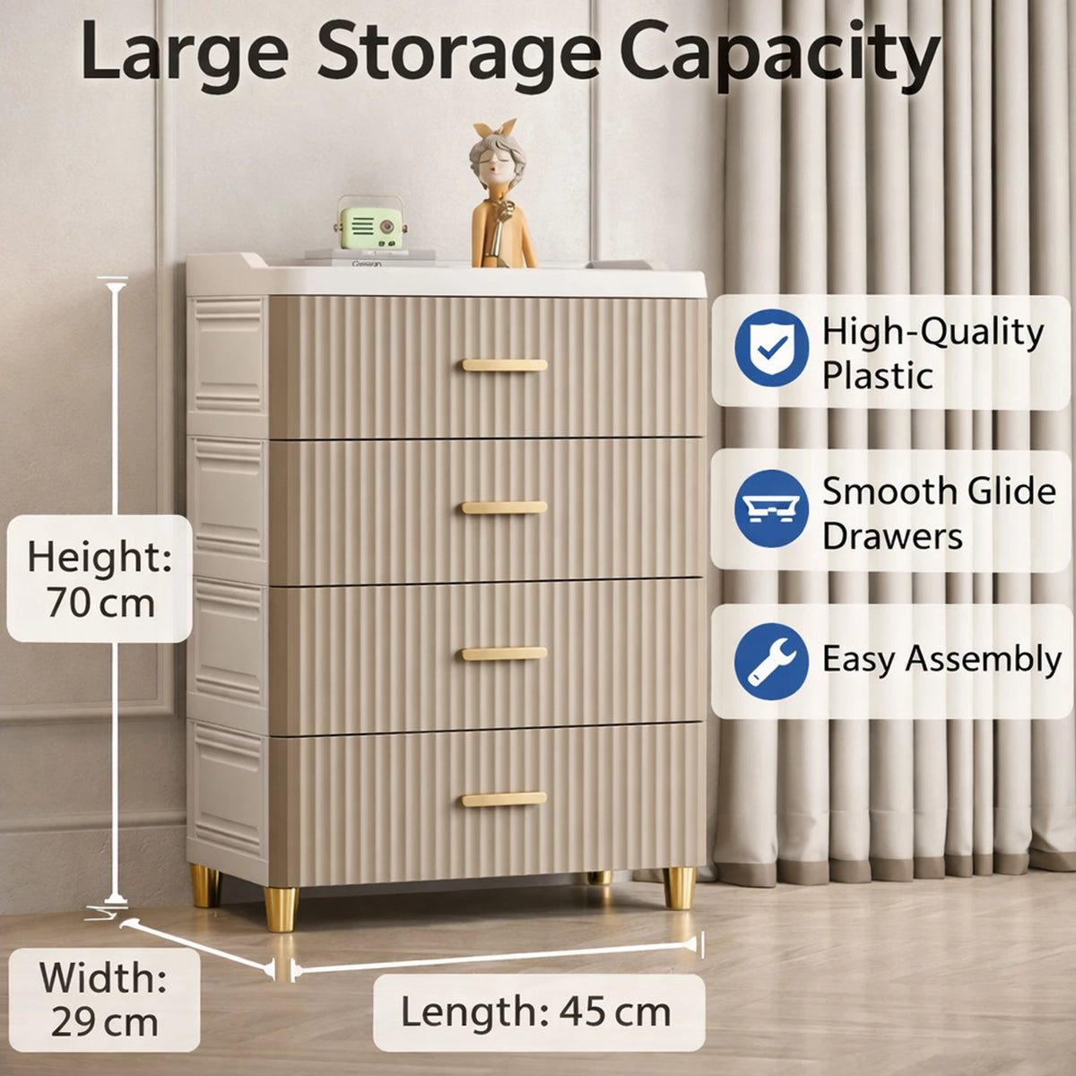 Premium 4-Layer Foldable Plastic Storage Cabinet – Light Brown