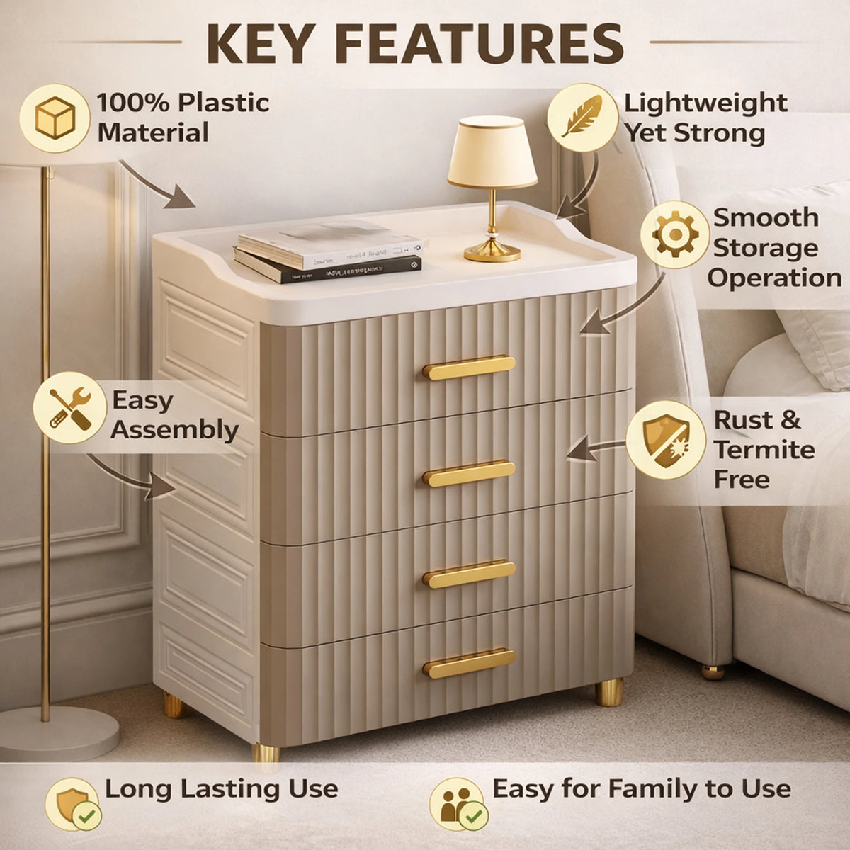 Premium 4-Layer Foldable Plastic Storage Cabinet – Light Brown