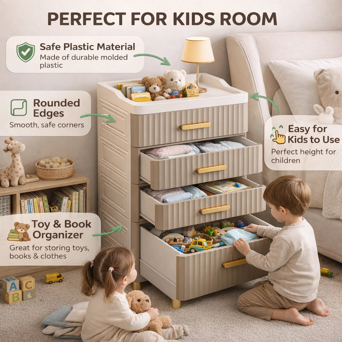 Premium 4-Layer Foldable Plastic Storage Cabinet – Light Brown