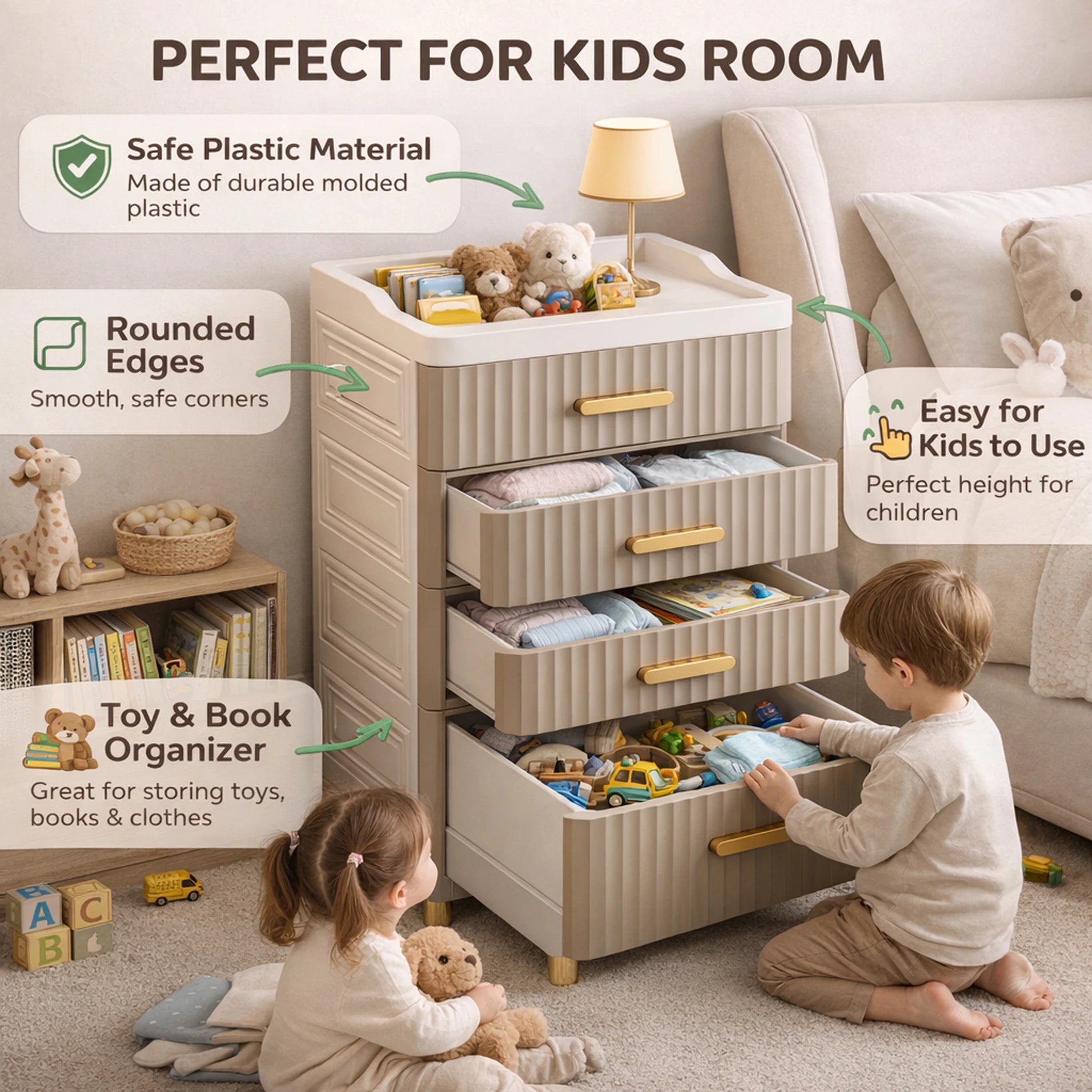 Premium 4-Layer Foldable Plastic Storage Cabinet – Light Brown