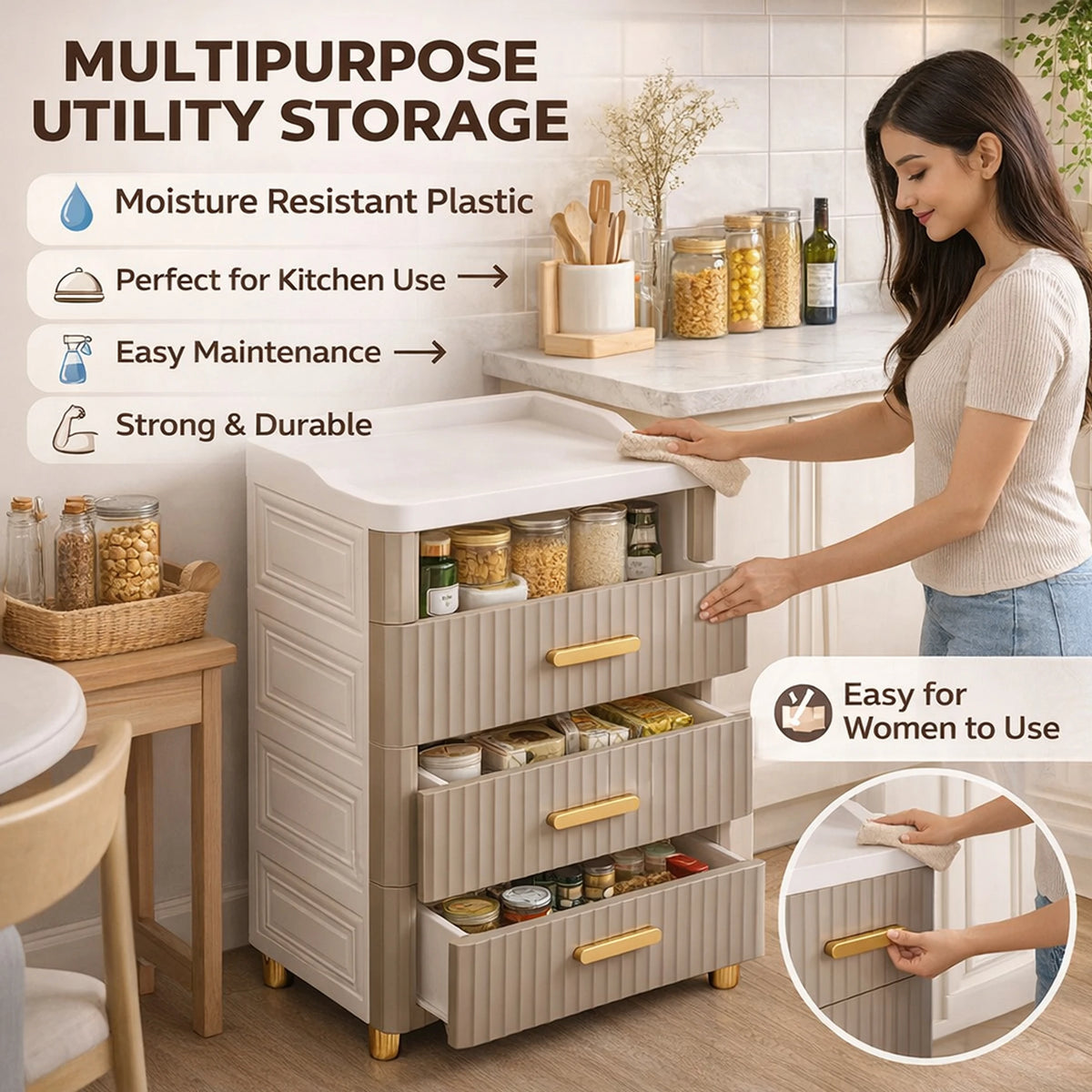 Premium 4-Layer Foldable Plastic Storage Cabinet – Light Brown