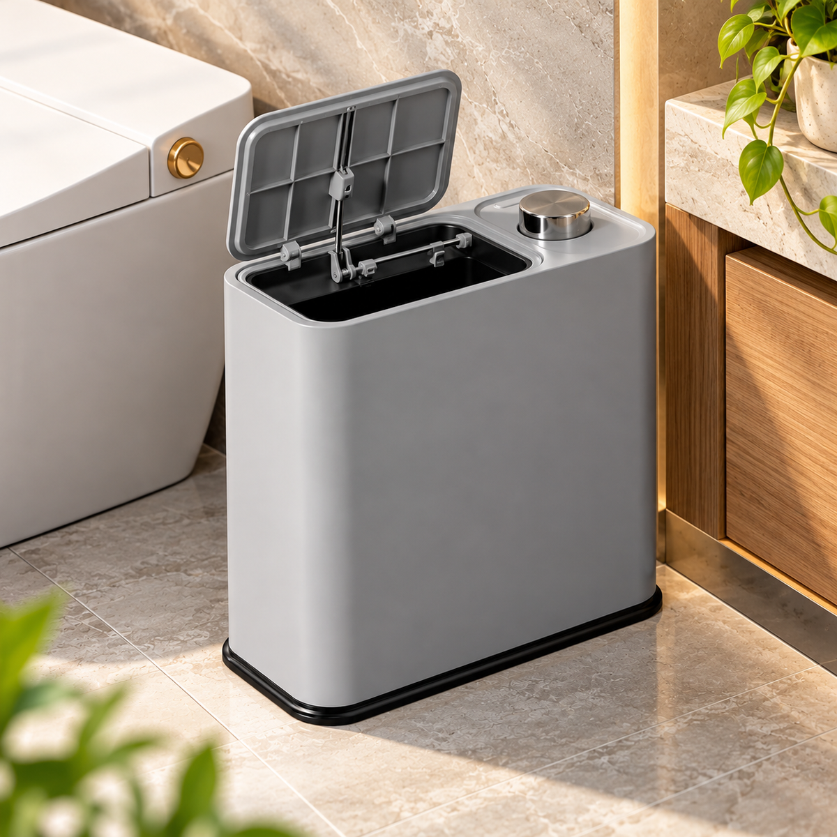 SAMDIYA 2-Tier Spice Rack + Trash Bin (Grey-Black) + Pouch Backpack (Beige) | Buy 1 Get 2 Free Combo