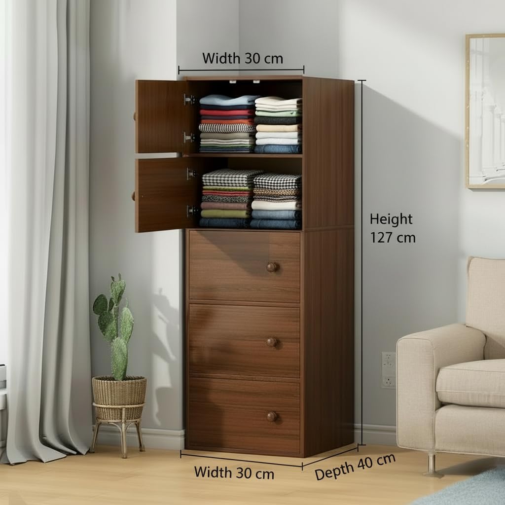 Premium Nordic Walnut 5-Layer Wooden Storage Cabinet with Doors