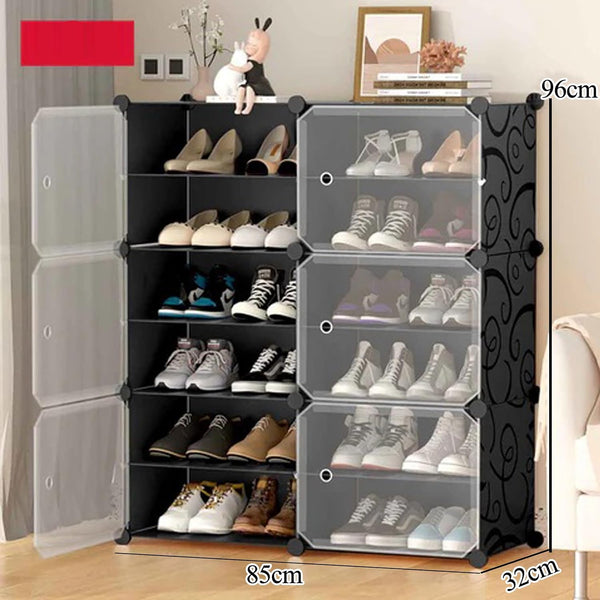 Premium 12-Shelf 6-Door Plastic Shoe Storage Cabinet – Black