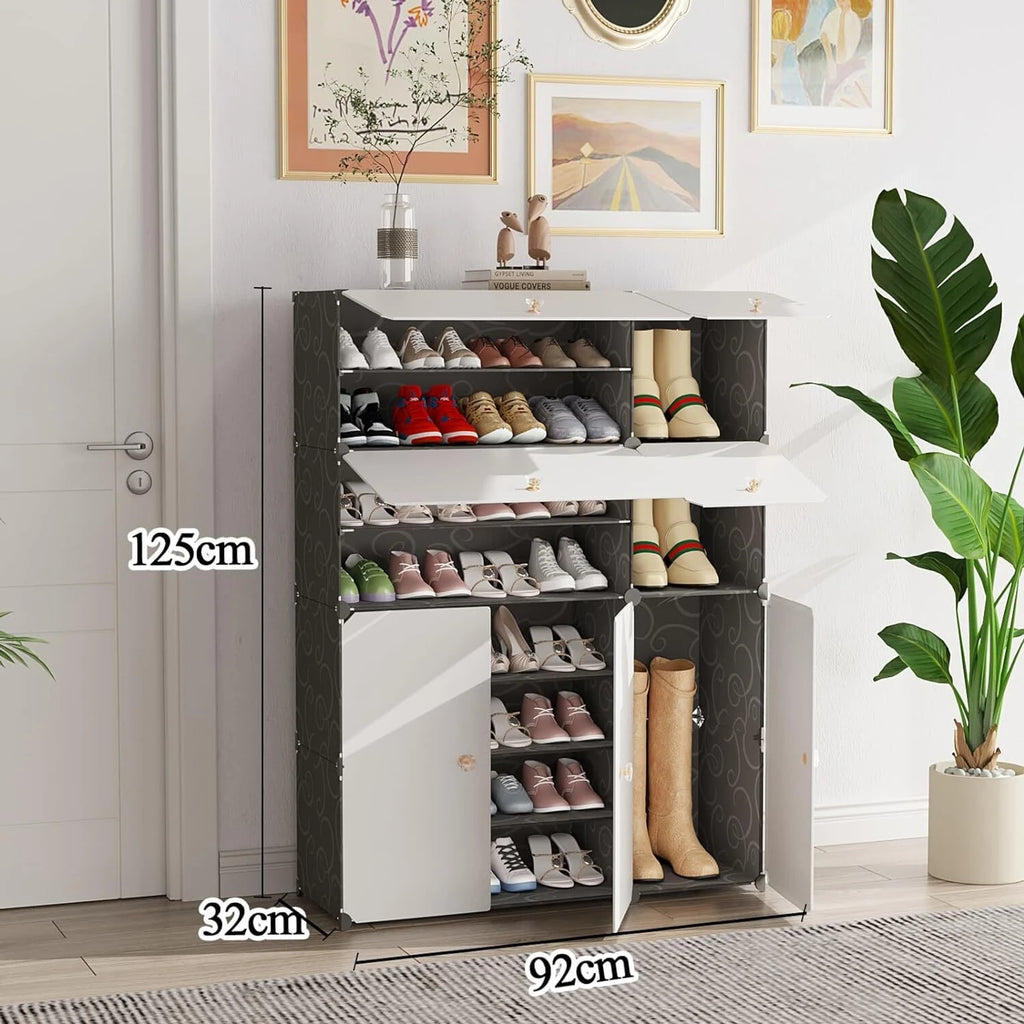 Premium 11-Shelf 7-Door Plastic Storage Cabinet – Black & White