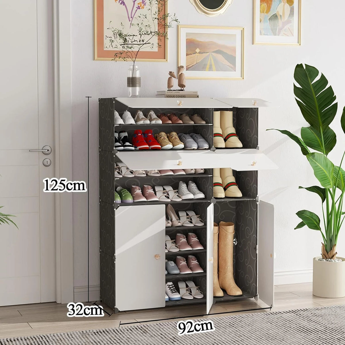 Premium 11-Shelf 7-Door Plastic Storage Cabinet – Black & White