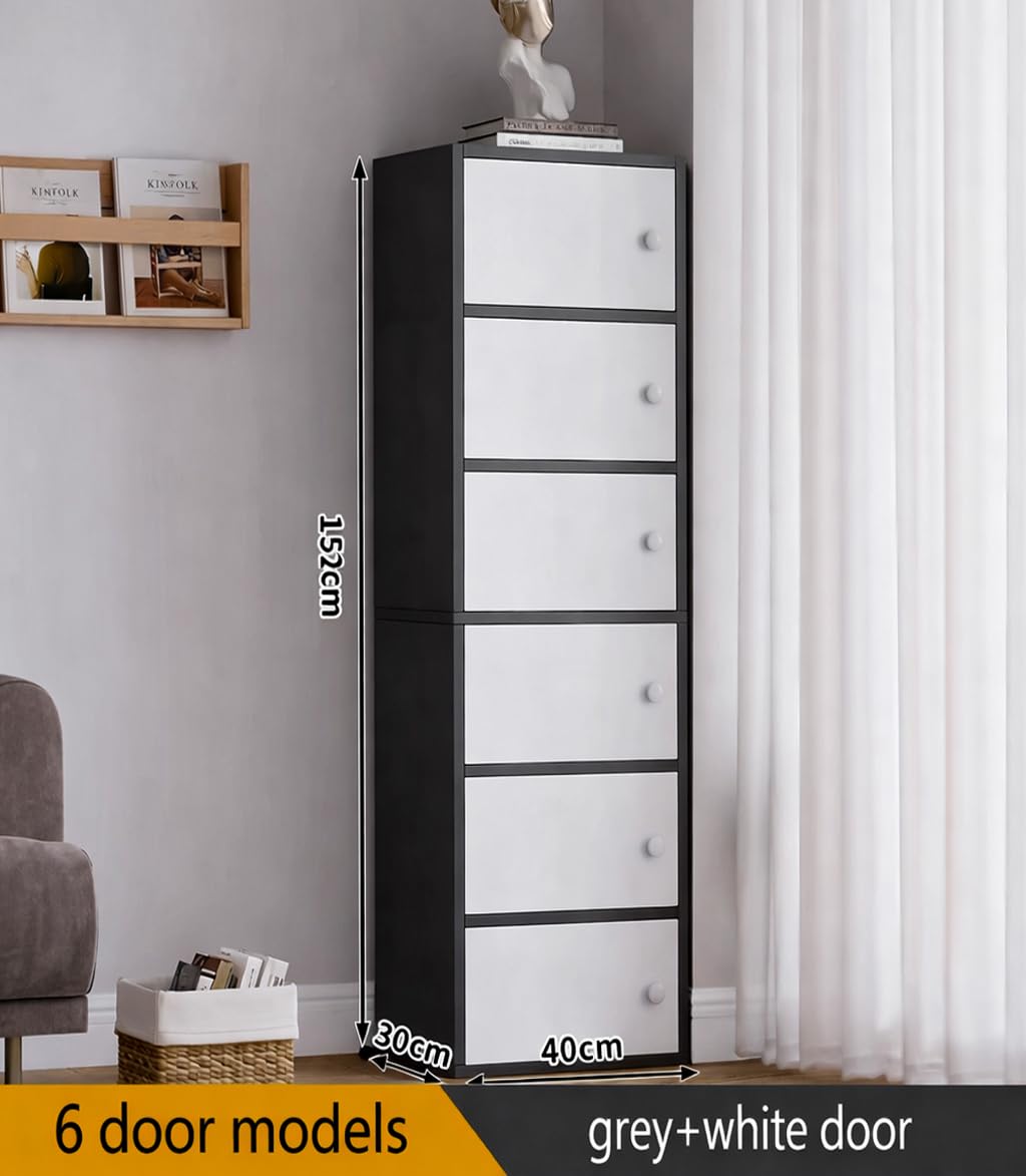 Premium Nordic Black & White 6-Layer Wooden Storage Cabinet with Doors