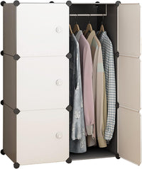 Premium 6-Shelf 6-Door Modular Plastic Wardrobe with Hanging Section – White