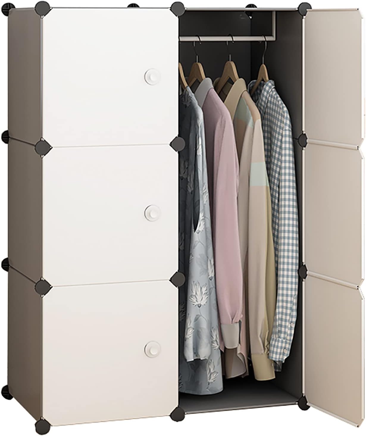 Premium 6-Shelf 6-Door Modular Plastic Wardrobe with Hanging Section – White