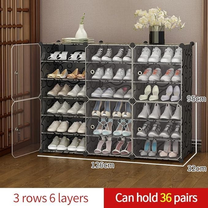 Premium 18-Shelf 6-Door Plastic Shoe Storage Cabinet – Black