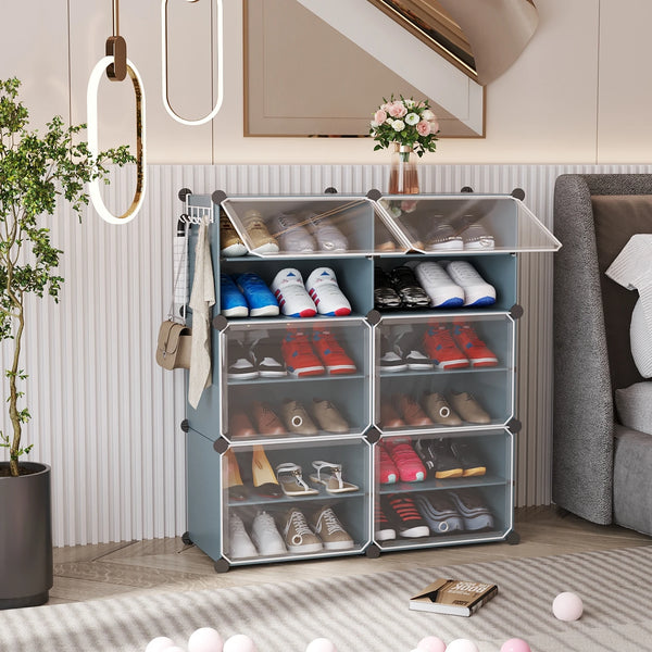 Premium 12-Shelf 6-Door Plastic Shoe Storage Cabinet – Grey