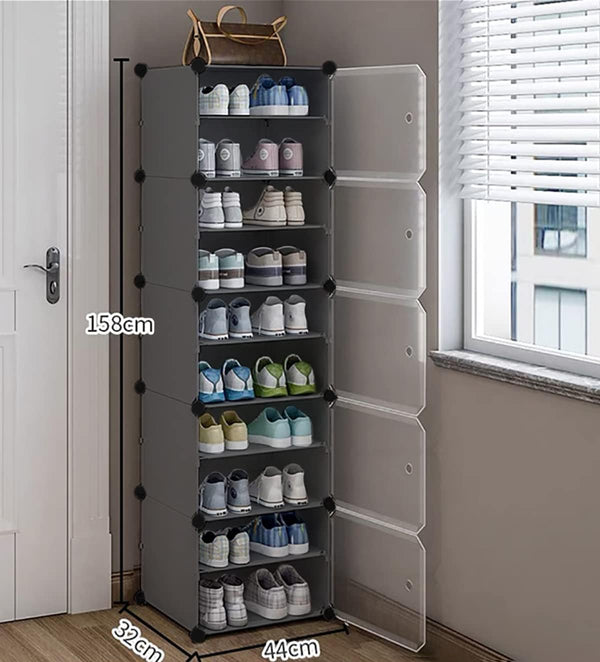 Premium 10-Layer Plastic Shoe Storage Cabinet with Doors – Grey