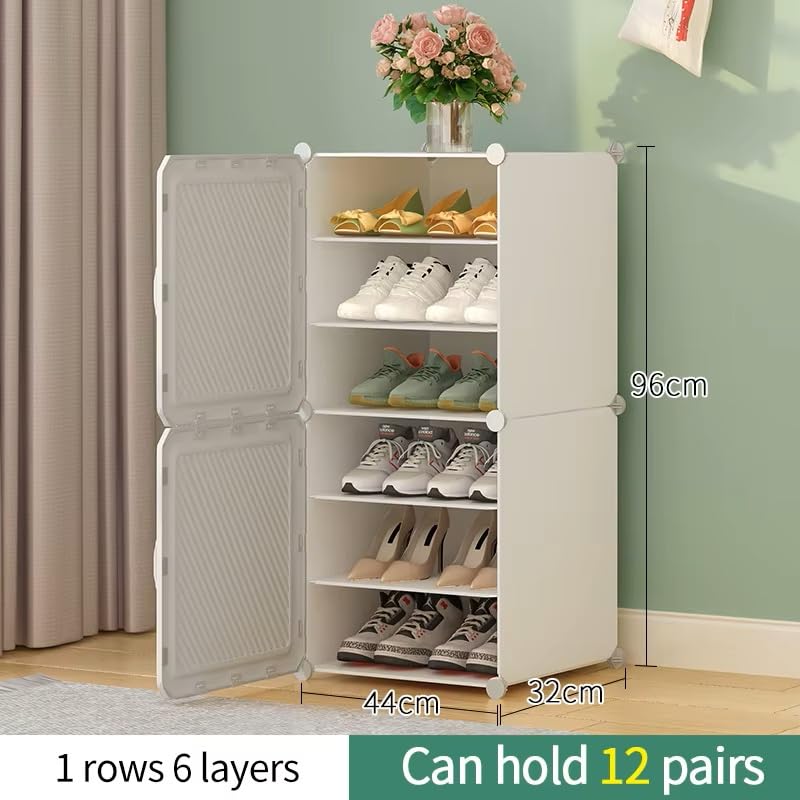 Premium 6-Layer 2-Door Plastic Shoe Storage Cabinet – White