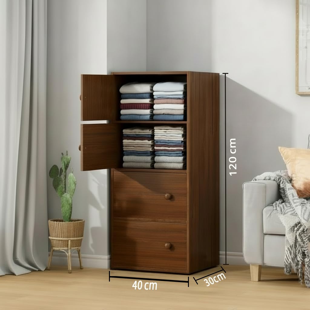 Premium Nordic Walnut 4-Layer Wooden Storage Cabinet with Doors